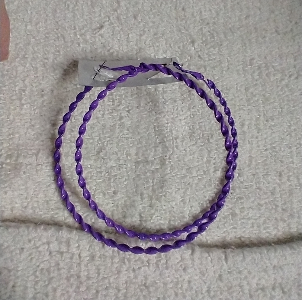 Huge large purple twist hoop wire earrings